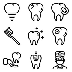 Dental Flat Icon Set Isolated On White Background