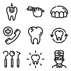 Dental Flat Icon Set Isolated On White Background