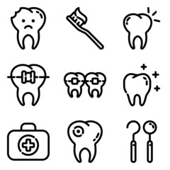 Dental Flat Icon Set Isolated On White Background