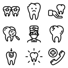 Dental Flat Icon Set Isolated On White Background