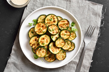 Fried zucchini on plate