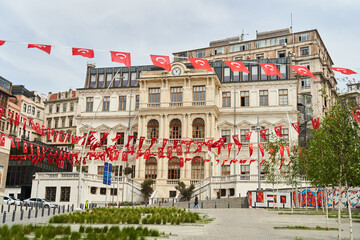 Istanbul, Turkey - 06.05.2022: View of Beyoglu municipality square and youth center in Istanbul.