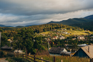 Mountain summer landscape at sunset. Beautiful mountain landscape.