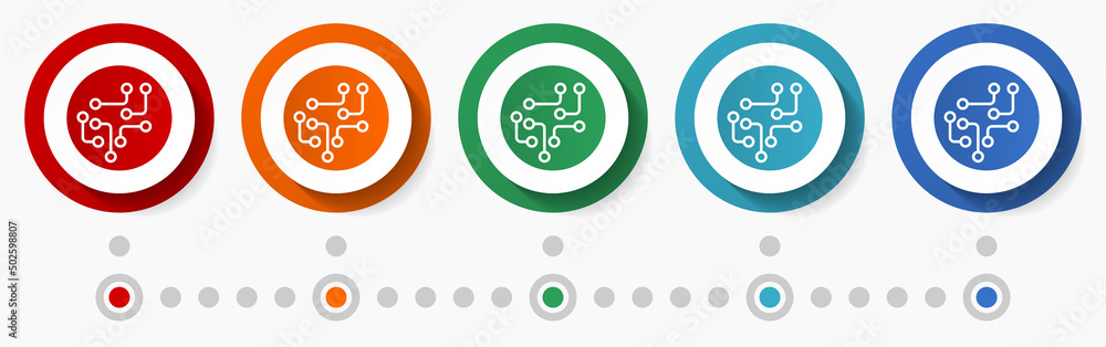 Fototapete circuit, computer concept vector icon set, infographic template, flat design colorful web buttons in