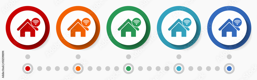 Poster home, house concept vector icon set, infographic template, flat design colorful web buttons in 5 col
