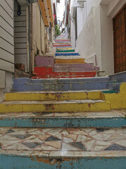 Fototapeta na wymiar Multicolored steps in the city of Kusadasi, Turkey