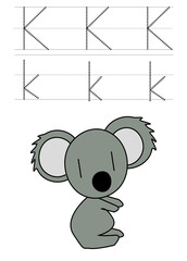 k koala alphabet word tracing exercise coloring alphabet for kids