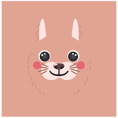 Cute bunny rabbit portrait square avatar smile head cartoon round shape animal face, isolated vector icon illustration. Flat simple hand drawn for kids poster, ui app mobile, t-shirts, baby clothes