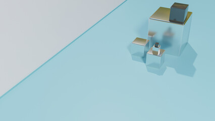 white sheet with different cubes. 3d render illustration