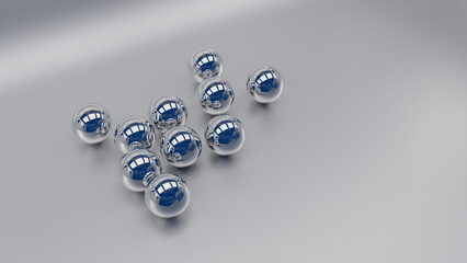 silvery chrome spheres on a gray background. 3d render illustration