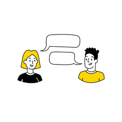 Communication between two people, characters talk to each other with phone.