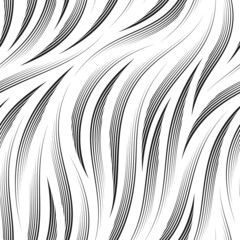 Seamless pattern drawn by black thin lines on a white background.Monochrome linear graceful texture. - obrazy, fototapety, plakaty