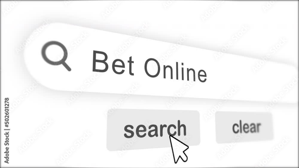 Poster bet online typing on search bar with click animation.vintage monitor screen. searching the word on i