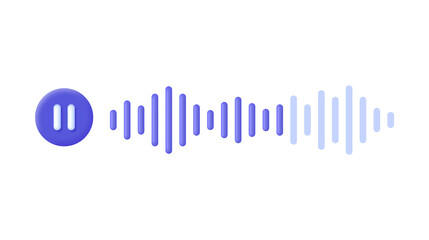 3D Voice message with pause icon and speech sound wave isolated on white background. Audio chat element. Message bubble for social media. Can be used for many purposes.