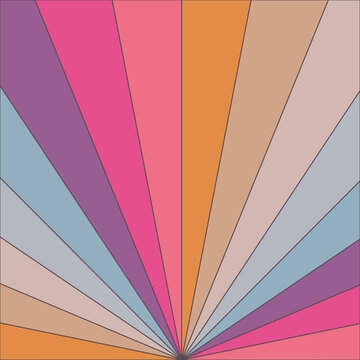 colourful stripy rays background in retro style with outline background 