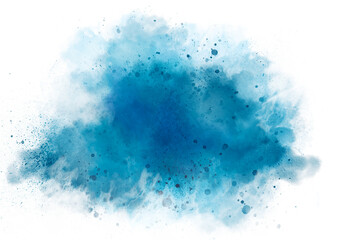 Abstract blue sky watercolor background with space for texts. Hand drawn abstract light blue watercolor splash with blue and white spot on white background. Blue Dust Explosion Isolated on White BG.