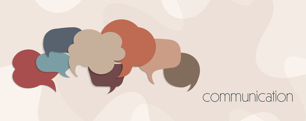 Banner colorful speech bubble. Communication or connection social network concept. Text communication. Online friends community. To communicate. Talk chat exchange and share information