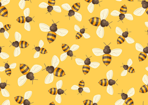 Seamless pattern of honey bees. Image for food and agricultural industry.