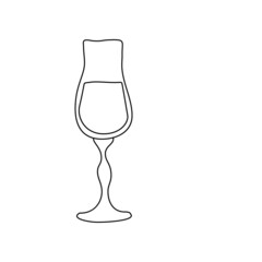 Liquor glass. Hand drawn line cartoon illustration. Romantic alcoholic drink. Doodle outline art graphic design. Beverage for restaurants, cafes and pubs. Freehand drawing style