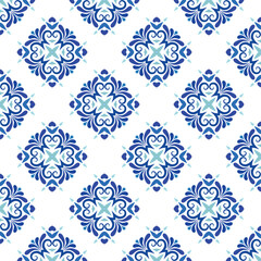 Blue mandala vector pattern. Seamless oriental ornament