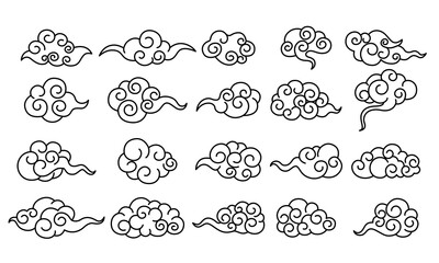 Collection clouds vector in Chinese style, cloud icons set, on white background