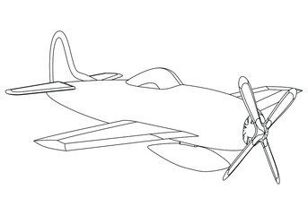 Airplane drawing line art vector illustration for coloring book. Cartoon Aeroplane drawing for coloring book for kids and children.