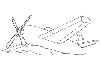 Airplane drawing line art vector illustration for coloring book. Cartoon Aeroplane drawing for coloring book for kids and children.