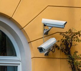 security camera or surveillance system on a house wall