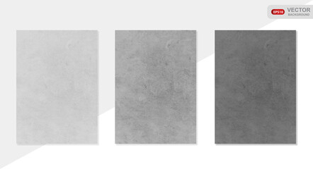 Realistic stone vector texture set. Realistic grungy abstract background. Gray and black rock stained texture. Recycled vintage  paper template in retro style