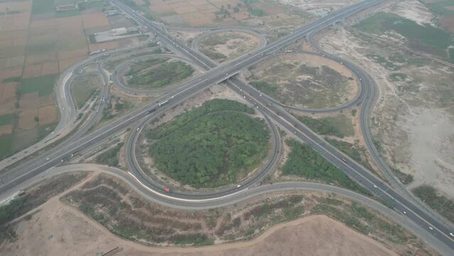 Aerial view of Lahore smart city kala shah kako motorway interchange Pakistan, drone's footage