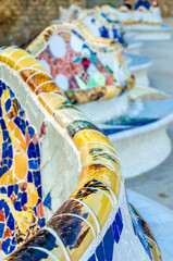 Fototapeta premium Colorful architectural detail in the famous Park Guell in Barcelona, Catalonia, Spain