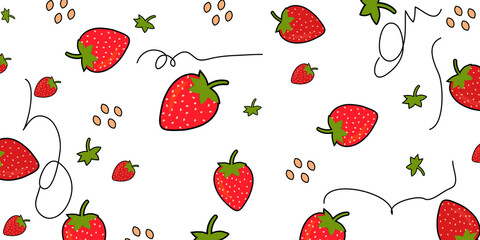 Vector Seamless bright light pattern Strawberry doodle style fresh fruit healthy food. vector illustration