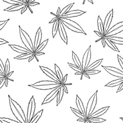 Seamless pattern. Marijuana icon. Cannabis leaf illustration isolated on white. Medical cannabis sign.
