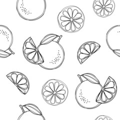 Black and white Lemons and oranges seamless pattern