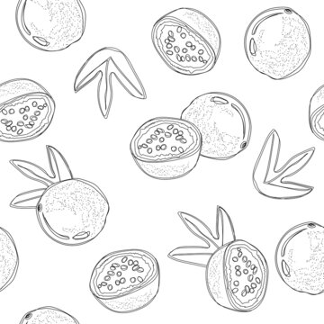 Black and white passion fruit seamless pattern.