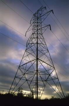 Low angle view of an electric power pylon
