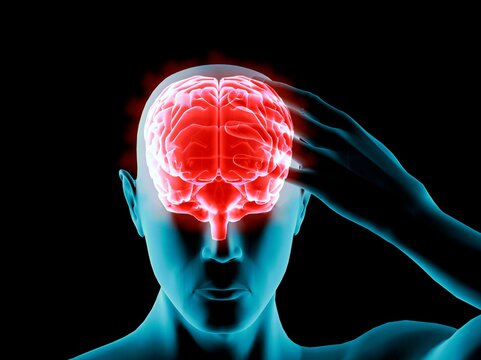 X-ray view of a man grabbing his head in pain