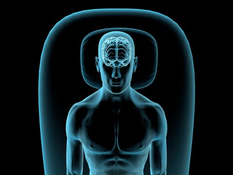 X-ray view of a man resting with view of brain