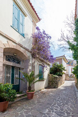 Fototapeta na wymiar Petra Village street view in Lesvos Island