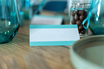 Text space on place card decorated table at party