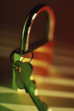 Close-up of keys on a padlock