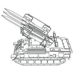 Rocket launcher. Rockets and shells. Special military equipment. Air Attack. Vector Military machine. Military vehicle logotype.