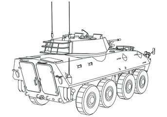 Weapon Carrier Vehicle isolated on white background. Vector Military machine. Military vehicle logotype.