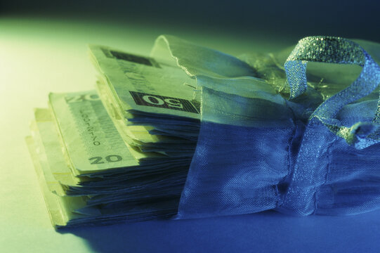 Close-up of euro banknotes