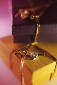 Close-up of wrapped gifts