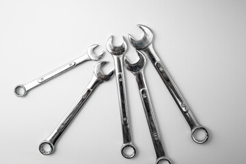 Wrenches on white background, tools subject