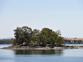 Fototapeta na wymiar Little island in the Orellana lake, Extremadura - Spain 