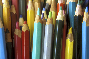 Close-up of a large group of colored pencils