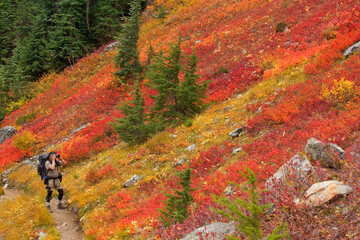 High angle view of a photographer taking a picture of a hill