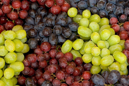 Close-up of bunches of assorted grapes